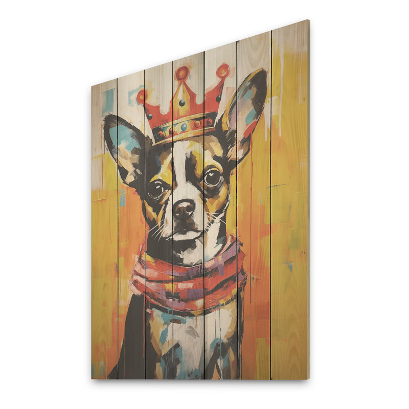 Royal Boston Terrier - impression sur bois, H 32 po x l 24 po
