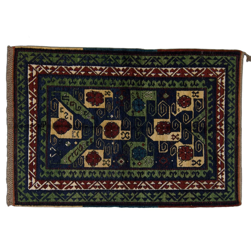 Pinwheel Kazak II Wool Southwestern Area Rug in Green/Blue