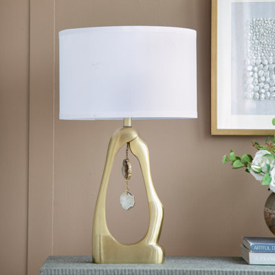 Lampe de table en forme de géode dorée avec abat-jour tambour blanc (ampoule non incluse)