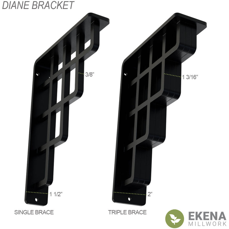 2"W x 10"D x 12"H Diane Wrought Iron Bracket, (Triple center brace) (4-Pack), 2"  x 12"