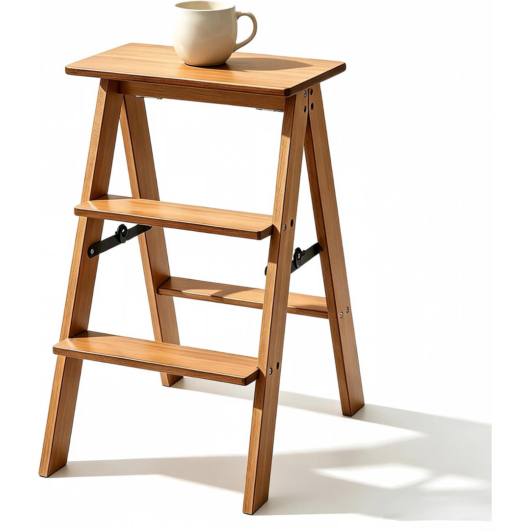 Foldable Bamboo 3 Step Ladder , Step Stool with 176Lbs Capacity