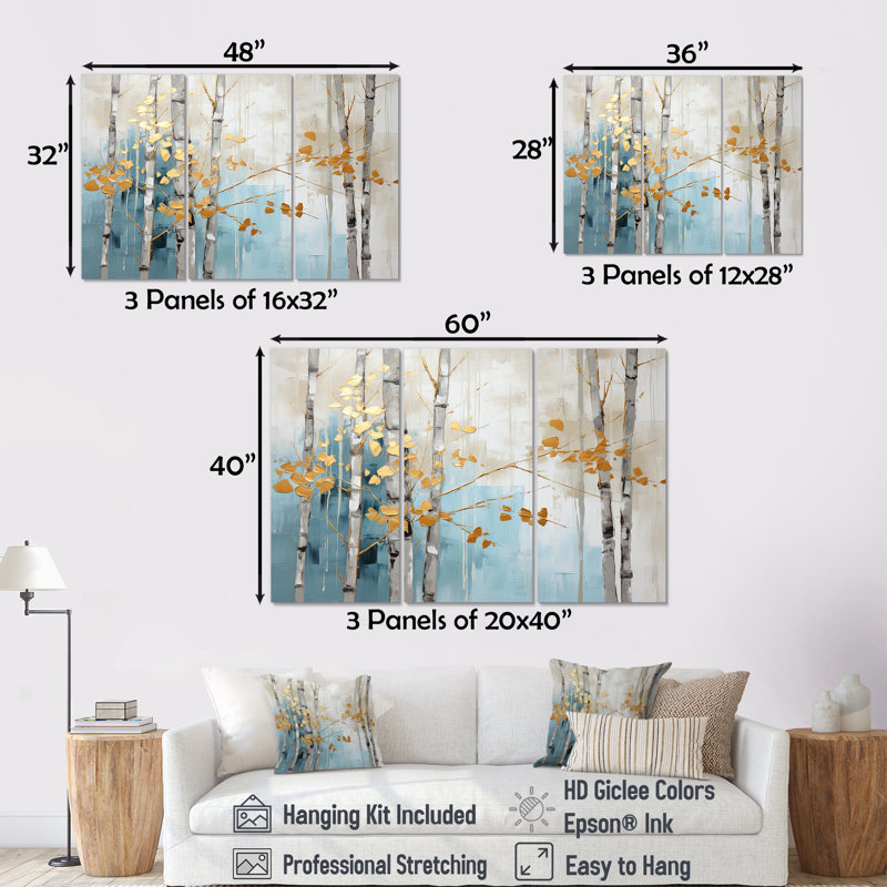 Ensemble de décorations murales en bambou bleu et doré Zen Moment, Toile tendue, H 32 po x l 48 po x P 1 po