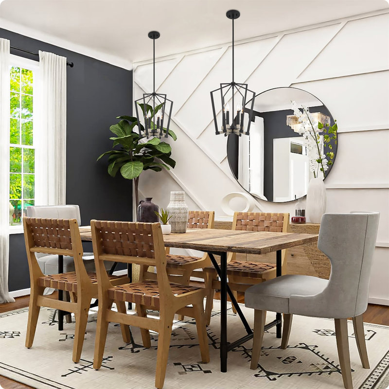 Lustre rustique rustique 18 "à 6 lumières 18", finition bois de chêne gris + finition noire texturée