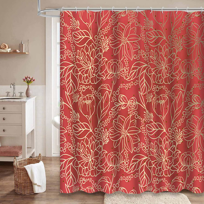 Rideau de douche imperméable à motif floral avec 12 crochets, L 72 po x l 84 po