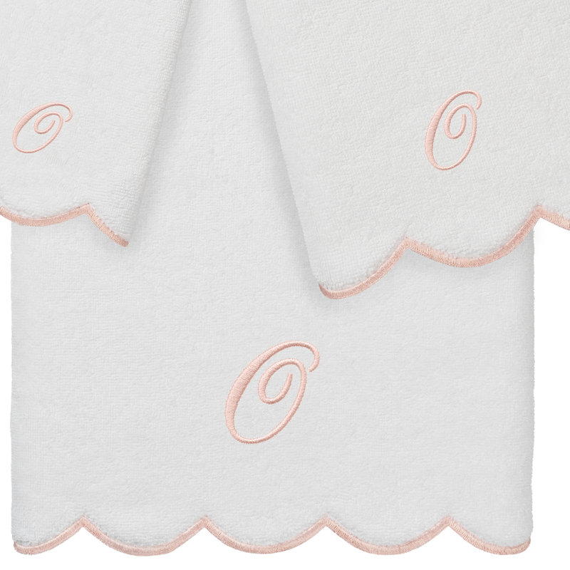 Ensemble de serviettes personnalisées 100% coton turque ADORNIA 3 pièces Linum Home Textiles, O, Blanc / Rose
