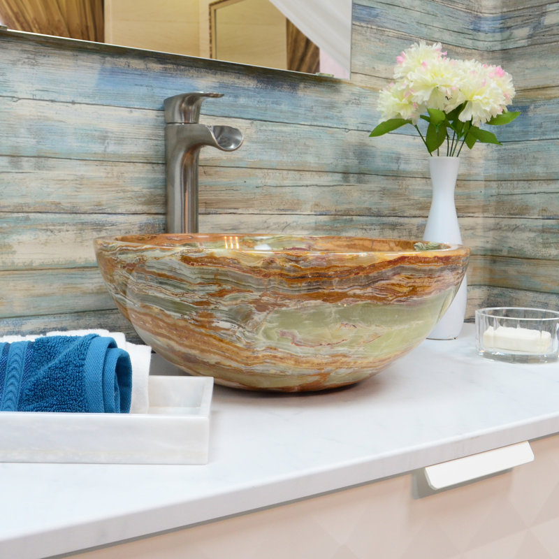 Handmade Marble Onyx Bathroom Sink, 16”, Round Vessel Sink, Dark Green