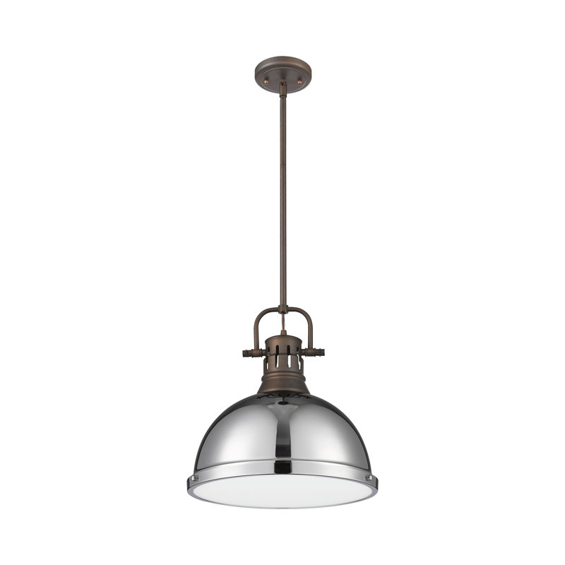 Luminaire suspendu 1 lumière avec tige Bryceton, Bronze huilé, Chrome chrome
