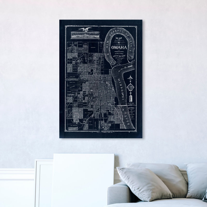 « map of omaha 1876 », impression sur toile, H 45 po x l 30 po x P 1,5 po