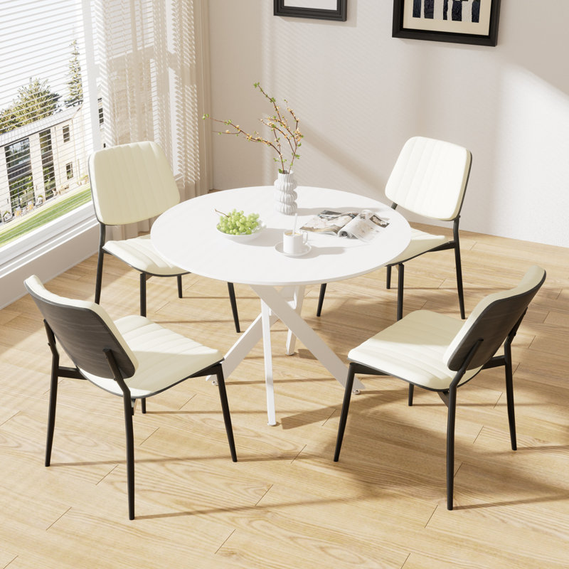 Ensemble de table de salle à manger rond en bois, 5, Blanc