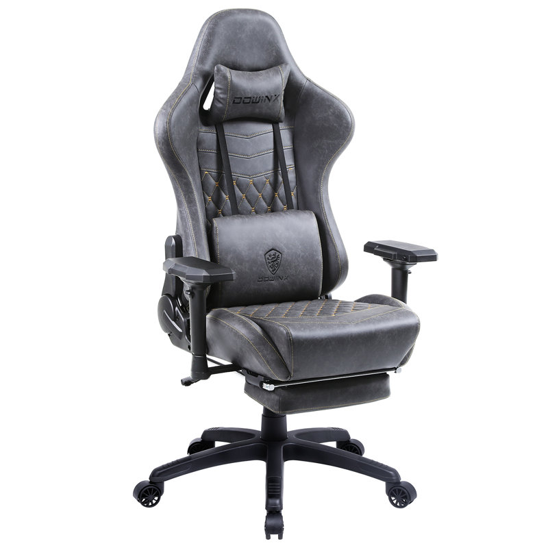 Gray PU Leather Ergonomic Gaming Chair with 4D Armrests and Footrest