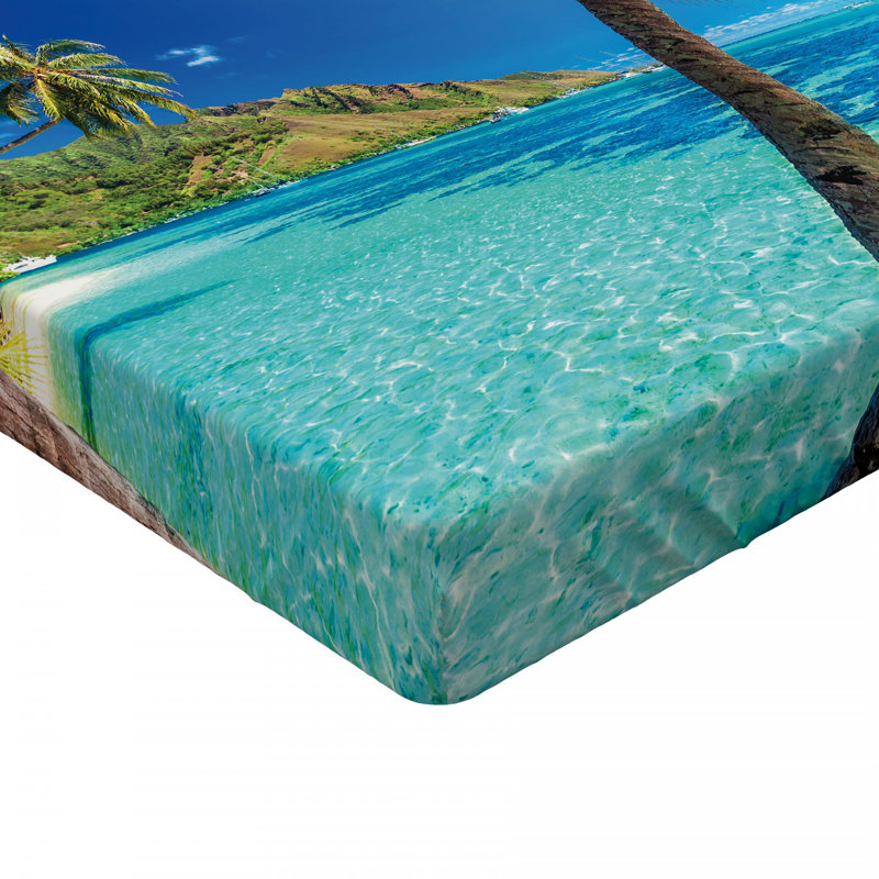 Tropical Palm Trees Sea and Beach Microfibre Jersey Knit Fitted Sheet, European Kingsize (160 x 200cm)