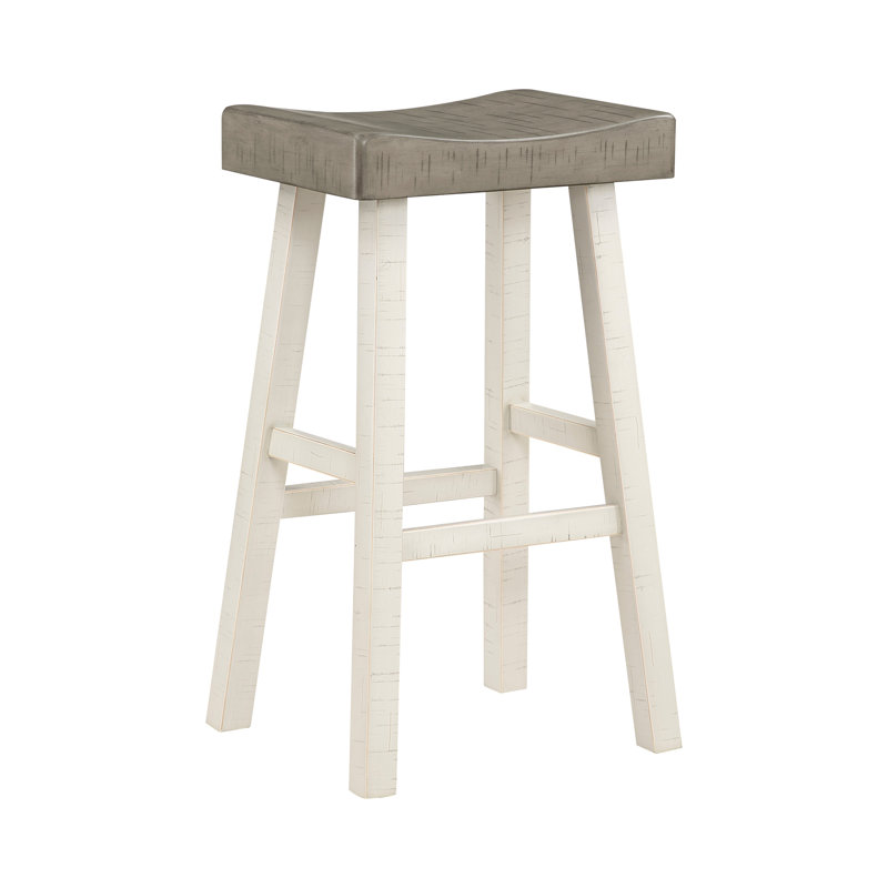 Ensemble de 2 tabourets de bar au design transitionnel, meubles en bois d'hévéa blanc et café, Siège gris / cadre blanc
