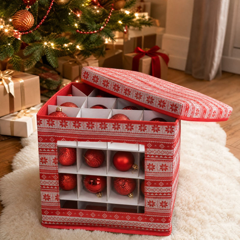 Boîte de rangement pour décorations de Noël, boules de Noël, boîte de rangement à plusieurs niveaux et grande capacité avec 64 compartiments