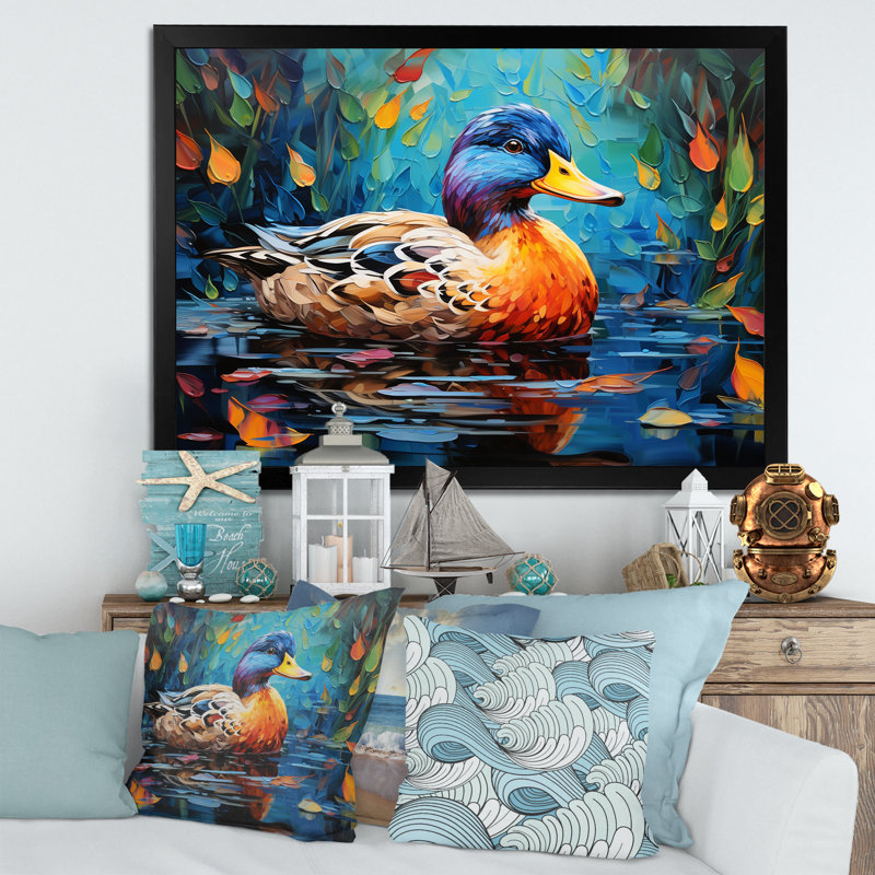 Fauve canard II, art mural, Cadre d'angle fermé noir, H 12 po x l 20 po x P 1 po