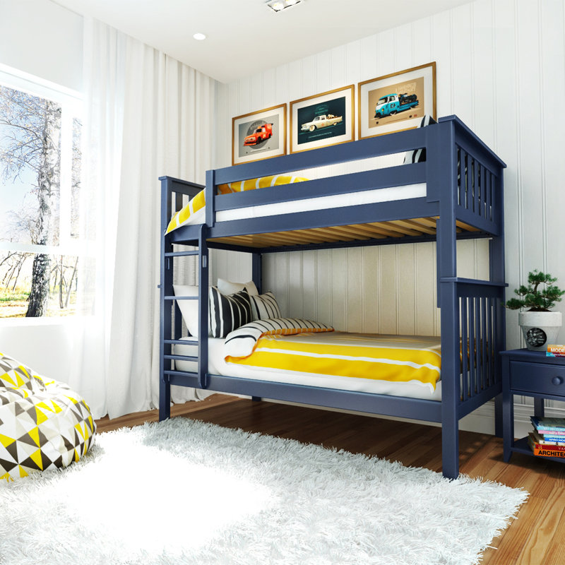  Benjahmin Kids Solid Wood Bunk Bed, Twin Over Twin, Blue