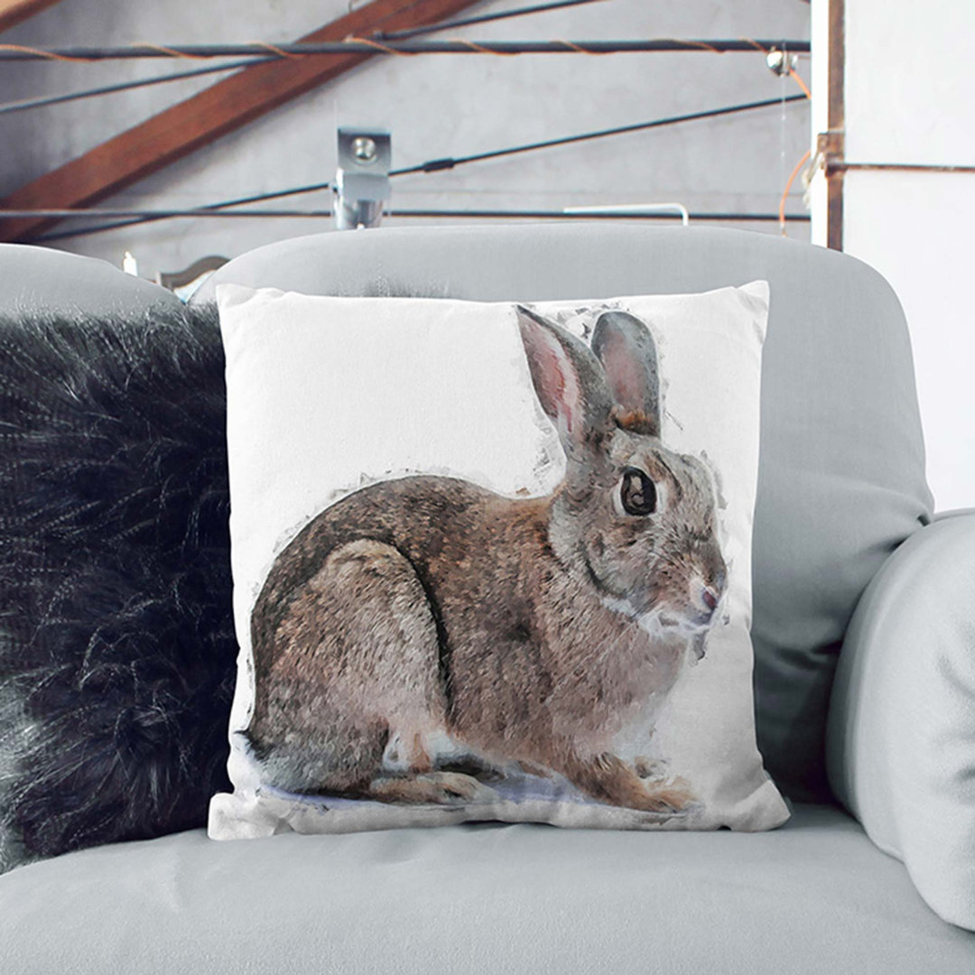 Brown Bunny Rabbit in Abstract Cushion with Filling
