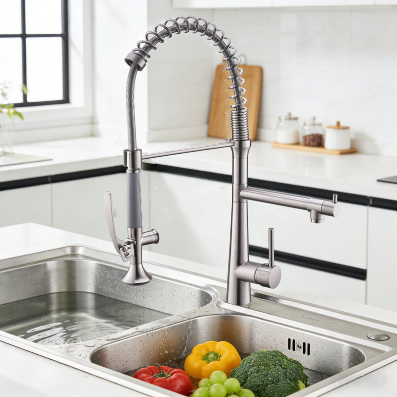 Kitchen Faucet With Pull Down Sprayer, Stainless Steel Kitchen Sink Faucets, Nickel