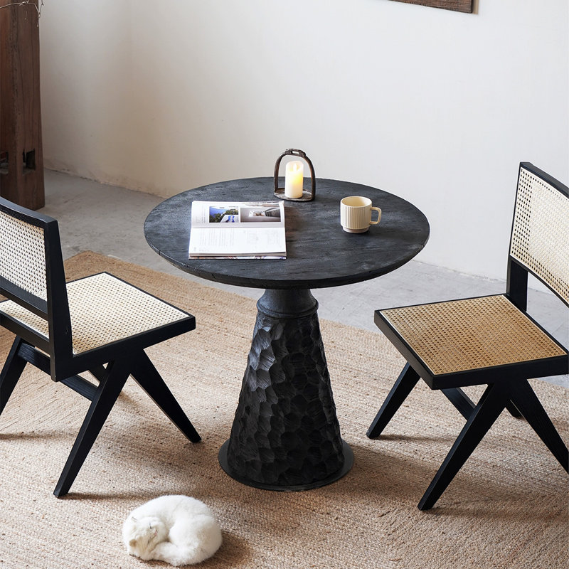 Table de salle à manger ronde noire en bois massif, Noir