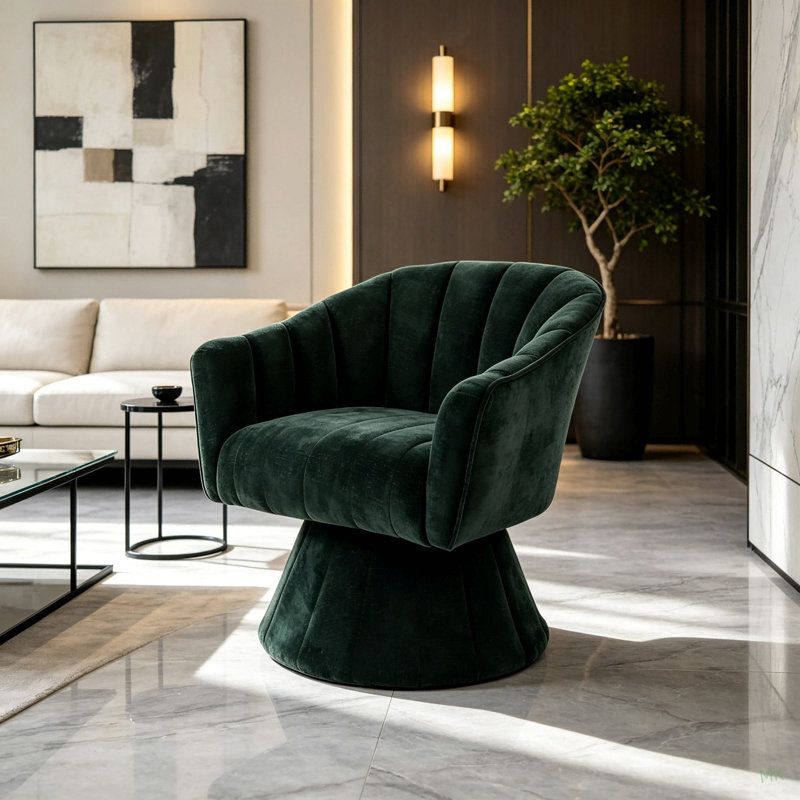 Fauteuil d'appoint pivotant à 360 degrés, fauteuil demi-tonneau capitonné Modern
