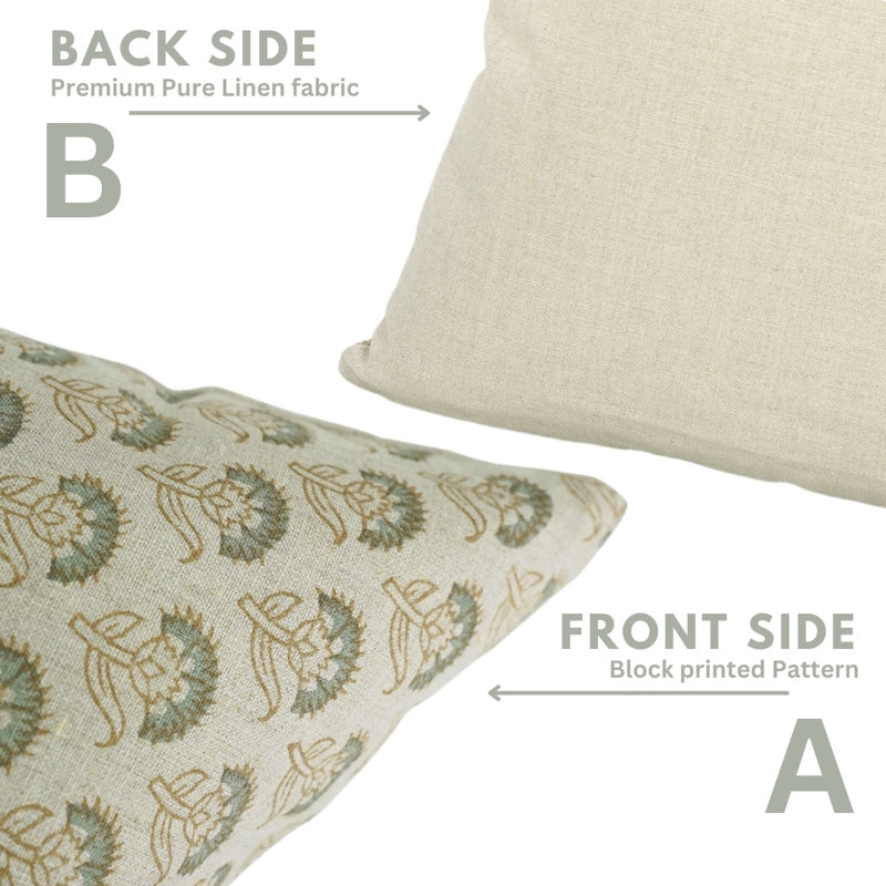 Coussin décoratif à motif de blocs de tissu fabriqué à la main Fab divine, Kesariya, H 16 po x l 16 po, Motif floral vert