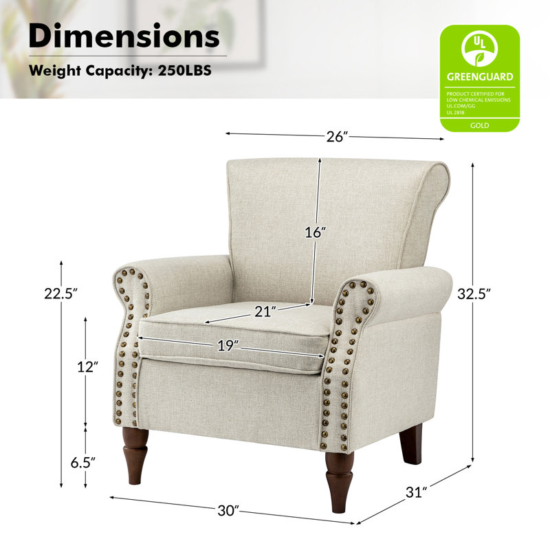 Mooresville Upholstered Armchair with Solid Wood Legs, Oatmeal Polyester
