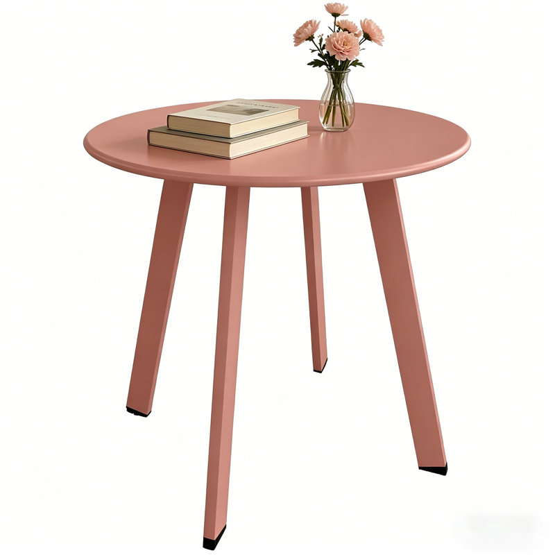 Modern Round Side Table, Small Accent End Table With 4 Angled Legs, Compact Coffee Table For Living Room, Bedroom, Balcony, Patio, Pink