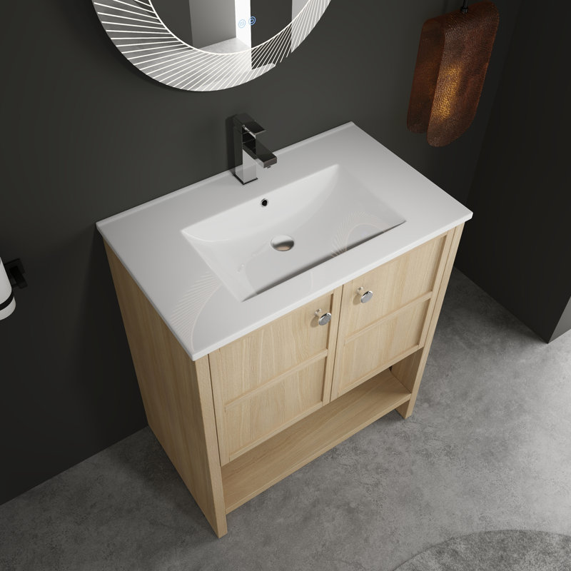 Meuble-lavabo autoportant avec lavabo en céramique