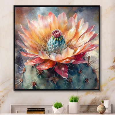 Rozalija Orange Green Cactus Flower III On Canvas Print