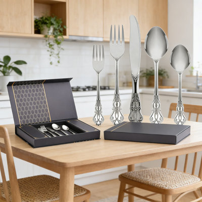 20-Piece Retro Royal Silverware Set For 4, Premium Stainless Steel Flatware Set With Gift Box, Mirror Polished Cutlery Set Including Spoons And Forks, Vintage Utensils, Dishwasher Safe