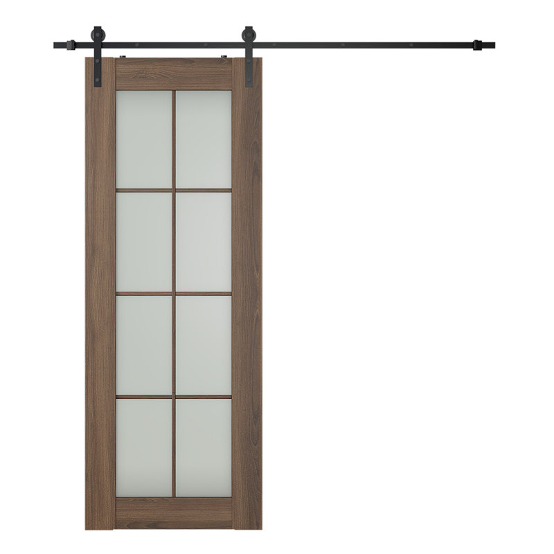 Porte de grange lambrissée préfinie en bois et verre sans trousse de quincaillerie d'installation, 29,75 po x 83,23 po