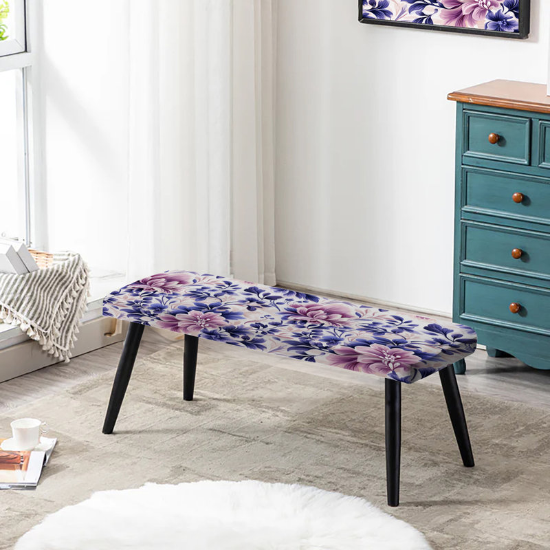 Moroccan Damask Poppies Intrigue - Banc rembourré damassé noir