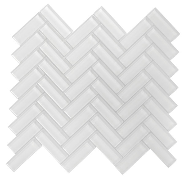 11"X 12.6" Herringbone Polished Glass Mosaic Tile