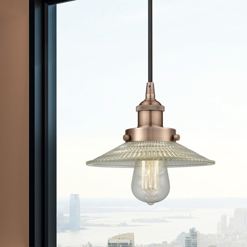 Luminaire suspendu conique à 1 lumière Cahaba, Transparent, Cuivre antique