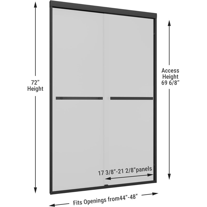 48'' W X 72'' H Double Sliding Semi-Frameless Shower Door With 1/4"(6Mm) Clear Tempered Glass,Bypass Shower Enclosure