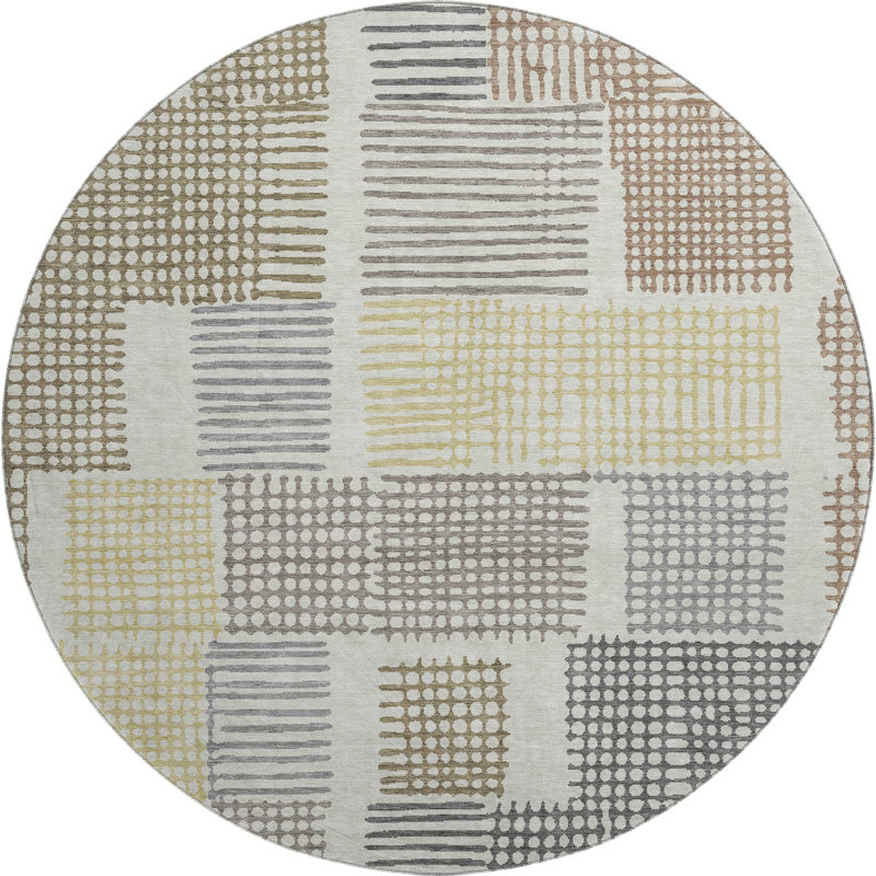 Tapis géométrique lavable à la machine de qualité supérieure Pinkston, Rond 8 pi