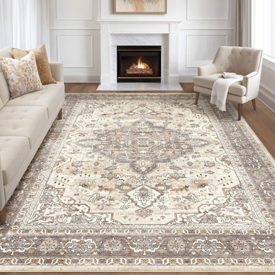 Tapis oriental lavable à la machine avec envers antidérapant Aasen