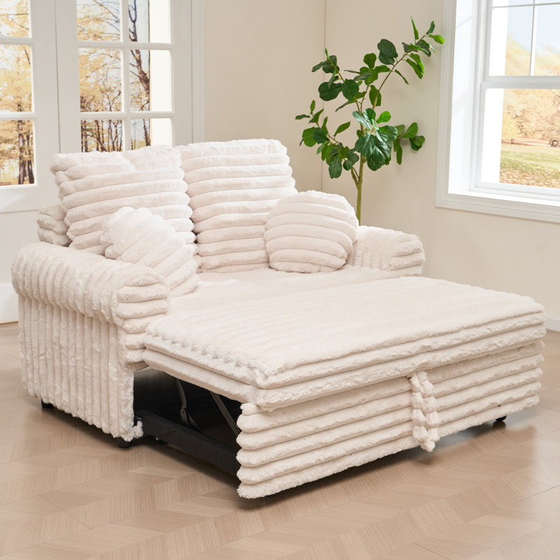 Round Armrest Small Sofa Comfortable Short Plush Sofa Bed With Removable Cushion, Beige