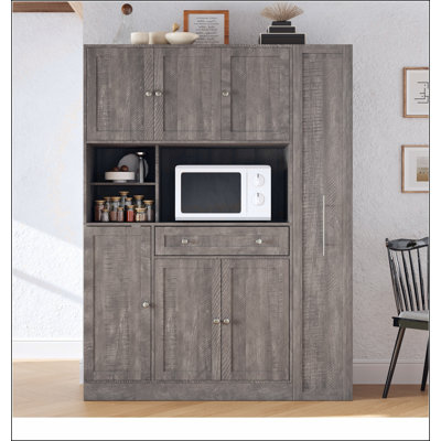 [Assembly Video Available] TOPMAX Traditional 52.8x17.7x70inch Freestanding Buffet with Hutch , Large Kitchen Pantry Storage Cabinet Cupboard with Pull-Out Side Cabinet, Door Shelves and Drawer