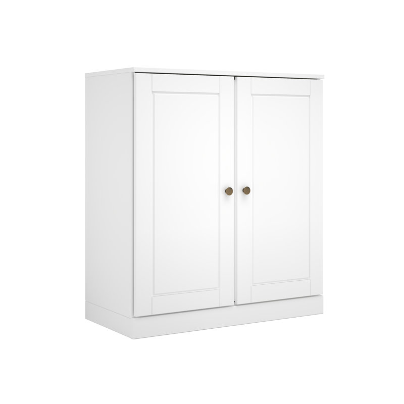Meuble télé 100% bois massif, console de téléviseur de 32 po de largeur avec portes à panneau surélevé et rangement, Blanc