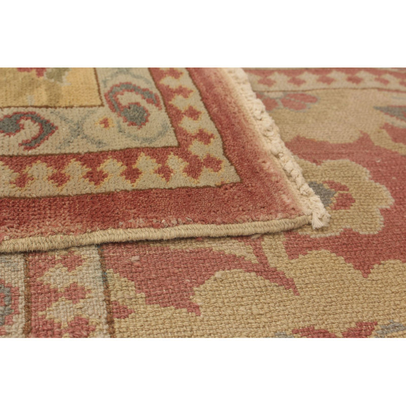 Tapis unique en laine noué à la main brun clair / brun de 9 pi 2 po x 11 pi 7 po Ushak des années 2010 Toppino