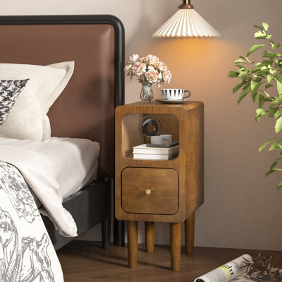 Petite table de chevet en bois massif avec tablette ouverte, table de chevet moderne noyer Mid-Century, table de chevet mince pour les petits espaces, chambre à coucher, bureau, bureau