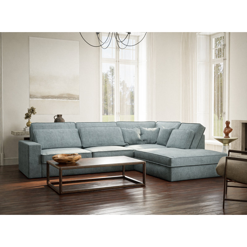 5 Seater Corner Sofa , Left Hand Facing, Bright Light Blue Polyester/Chenille