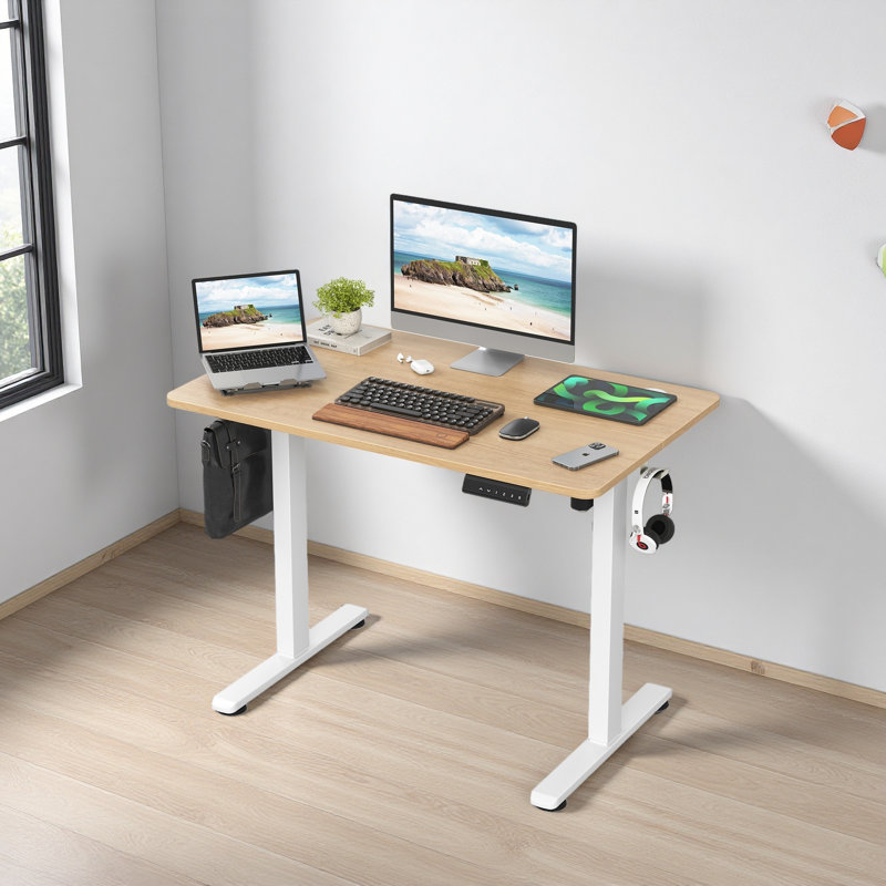 Bureau de travail électrique à hauteur réglable, H 47 po x l 40,55 po x P 24 po, Naturel / Blanc