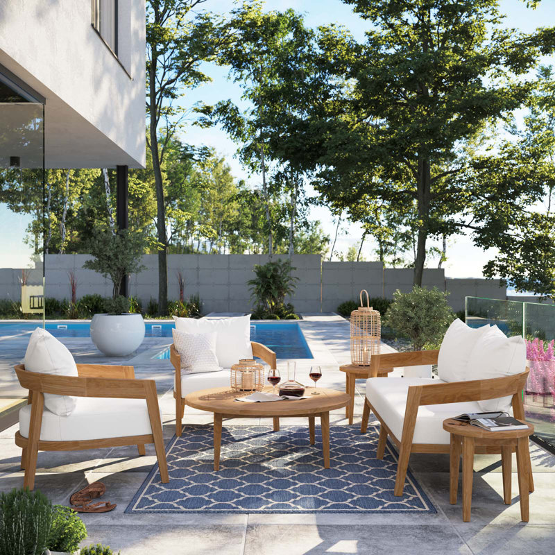 Ensemble de patio d'extérieur en bois de teck 6 pièces Brisbane par Modway, Blanc