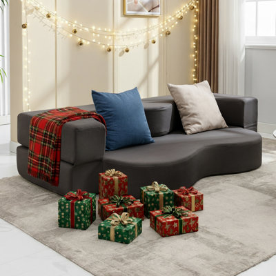 Queen Faux Leather Folding Sofa Bed with Memory Foam