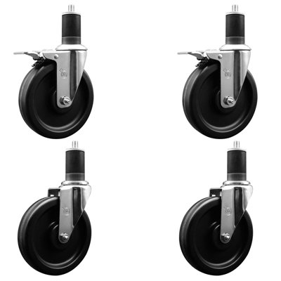 6 Inch Phenolic Swivel 1-5/8 Inch Expanding Stem Caster Set 2 Total Lock Brakes