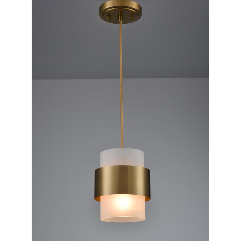 Modern Brass Pendant Light for Kitchen Island with Cylinder Frosted Glass, Frosted