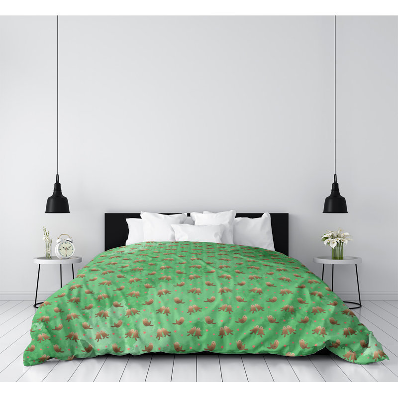 Housse de couette simple Katelyn Elizabeth, Housse de couette pour très grand lit, Vert / Brun clair, Polyester brossé