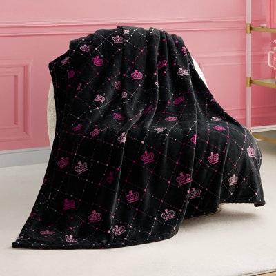 Juicy Couture Elegant Crown Diamond Plush Throw Blankets