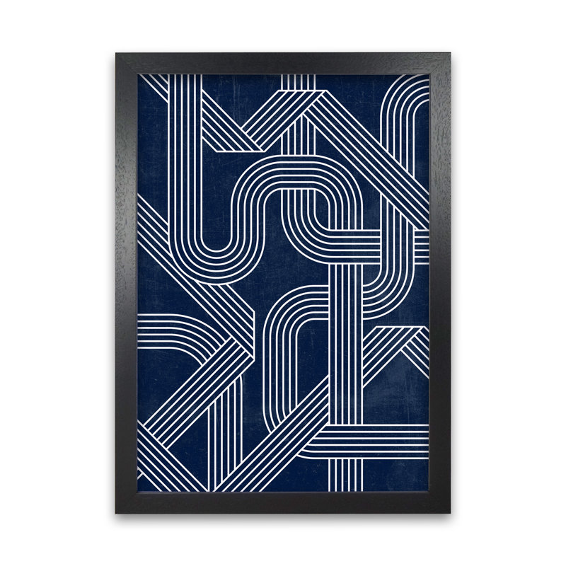 Blue Abstract Lines - Wrapped Canvas Print, Black Frame, 42cm H x 30cm W x 3cm D